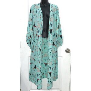 Vision USA Western Blue Cow Skull & Dreamcatcher 3/4 sleeve duster shawl